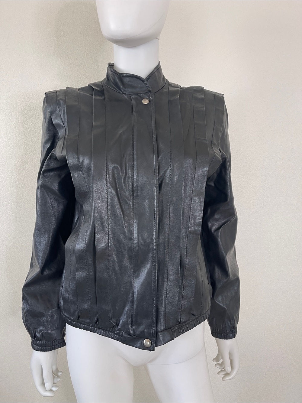 Classic Black Faux Leather Paneled Jacket